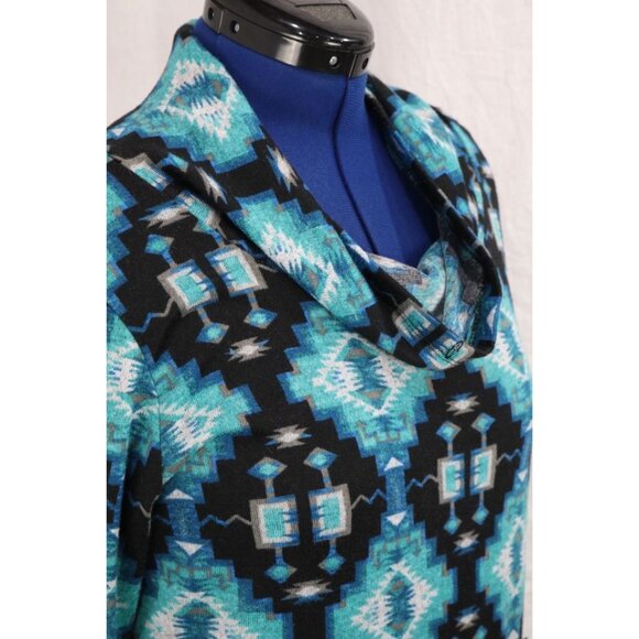 VTG Just Be 1X Cowl Neck Indian Tribal Graphic Pullover Kangaroo Pocket - Picture 11 of 12